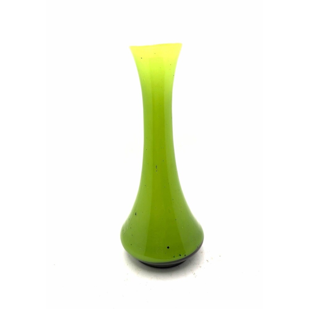 Vintage MCM Scandinavian Lime Green Swedish Art Glass 6” Vase Handblown